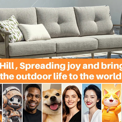 Seehill Limed Oak 3-Seater Outdoor Sectional Sofa – Modern Aluminum Patio Set for Garden, Lawn & Terrace Bliss