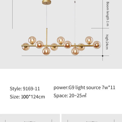 Modern Glass Ball Ceiling Chandelier | Elegant Golden Black Pendant Light For Dining Room, Kitchen Island & Living Spaces