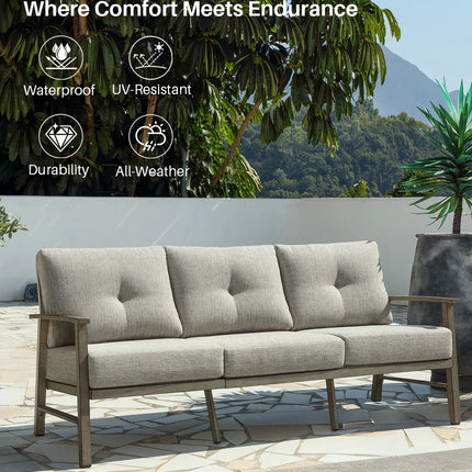 Seehill Limed Oak 3-Seater Outdoor Sectional Sofa – Modern Aluminum Patio Set for Garden, Lawn & Terrace Bliss