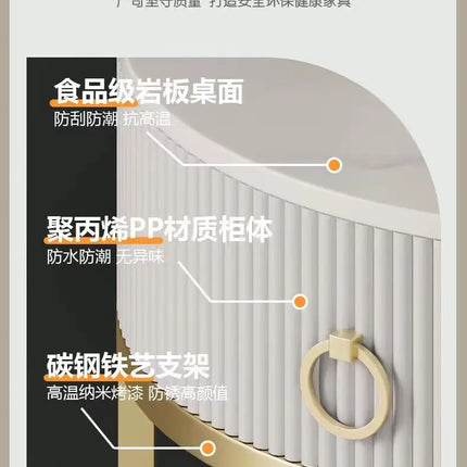 CelesteRound Modern Slate Nightstand – Minimalist Luxury Metal Side Table with Drawer for Bedroom & Living Elegance