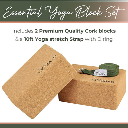 Sustainable Large Cork Yoga Blocks & Strap Set