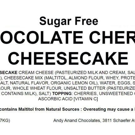 Andy Anand Sugar Free Chocolate Cherry Cheesecake 9" with Real Chocolate Truffles: Handcrafted with Passion, Best Cheese Cake For Celebrations & Diabetic Friendly Dessert Lovers (2.8 lbs)