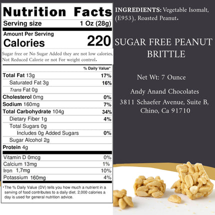 Andy Anand Sugar Free Peanut Brittle - 7 Oz Decadent Treats, The Best Healthy Sugar Free Peanut Brittle