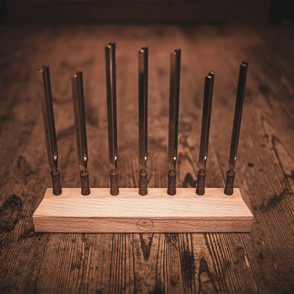 7-Piece Planetary Tuned Therapy Tuning Fork Chakra Set incl. Holder