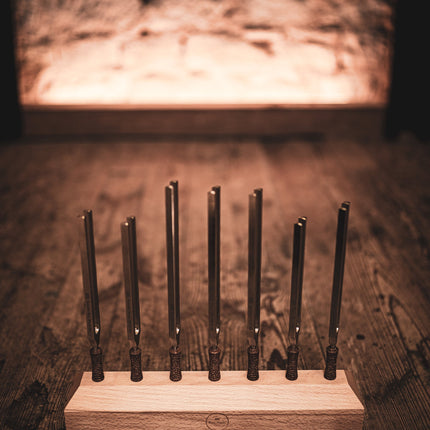 7-Piece Planetary Tuned Therapy Tuning Fork Chakra Set incl. Holder