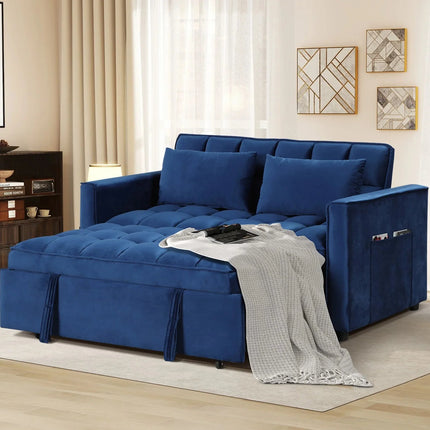 The House Of Bonney EBELLO 3-In-1 Velvet Convertible Sofa Bed – Modern Space-Saving Double Sleeper With Pillows