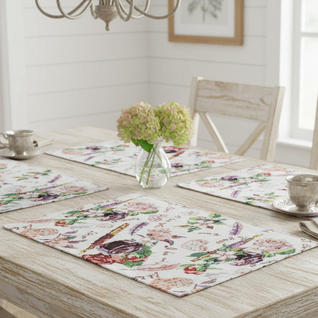 DaDa Bedding Set of 4-Pieces Sweet Love Notes Pink Floral Tapestry Dining Table Placemats 13” x 19”