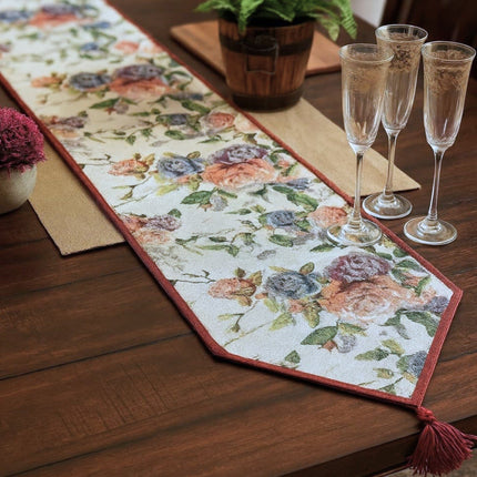 DaDa Bedding Vintage Romantic Roses Lovely Pink Floral Woven Tapestry Dining Table Runner (879)