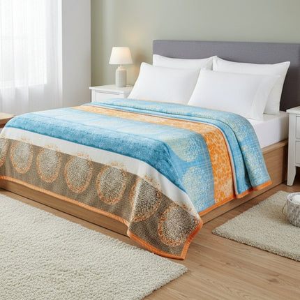 DaDa Bedding Papaya Beach Orange & Blue Reversible Soft Fleece Flannel Throw Blanket (XY9841)