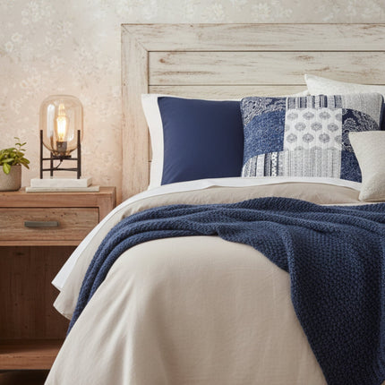 DaDa Bedding Patchwork Denim Blue Elegance Bohemian Euro Sham - 26” x 26" - 1PC (JHW660)