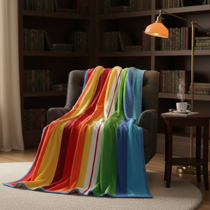 DaDa Bedding Colorful Striped Rainbow Reversible Plush Luxe Flannel Fleece Throw Blanket (XY9867)
