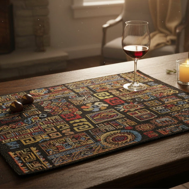 DaDa Bedding Set of 4-Pieces Ethnic Ornaments Geometric Black Tapestry Dining Placemats 13” x 19” (18118)