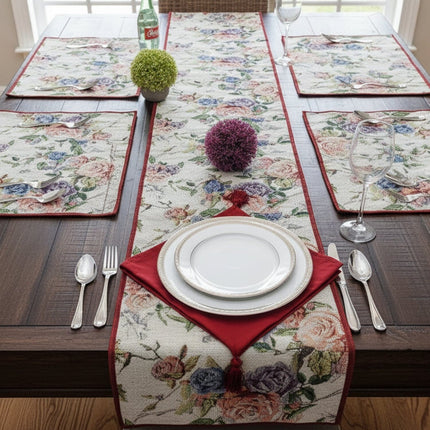 DaDa Bedding Vintage Romantic Roses Lovely Pink Floral Woven Tapestry Dining Table Runner (879)