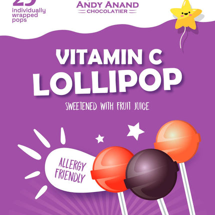 Andy Anand Vitamin C Low Calorie Lollipops,Fruit Flavors, 8.8 oz - Kids Vitamin C Pops, Kids Love Them! Sweetened with real fruit Juice