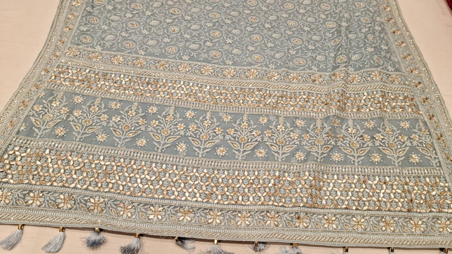 Exclusive Chikankari Georgette Fabric With Gota Patti Hand Work Saree