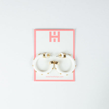 Mini Hoops - White with Gold Balls