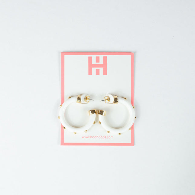 Mini Hoops - White with Gold Balls