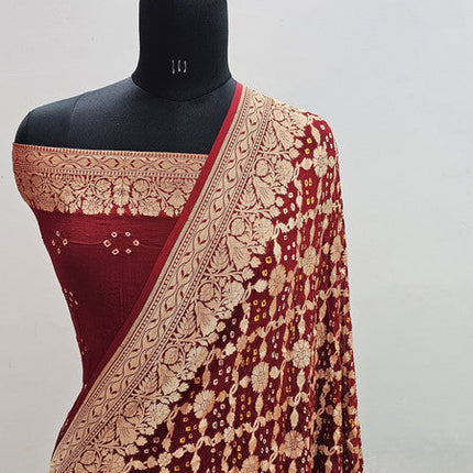 Banarasi Pure Handloom Khaddi Georgette Bandhani Silk Saree