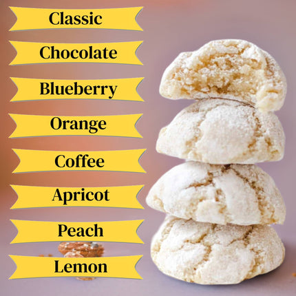 Andy Anand 20 pcs Italian Amaretti Almond Cookies, Chocolate, Peach, Orange. 8 flavors, Baked in Italy, Italian Tradition: Freshly Baked Amaretti Biscuits