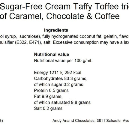 Andy Anand 66 pcs Sugar Free Cream Toffees trio of Caramel, Chocolate & Coffee, Sugar Free Creamy Taffy Candy for Diabetics - A Delicious and Healthy Treat 7 Oz