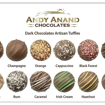 Andy Anand Artisan Dark Chocolate Truffles – 16 Pc Handmade Vegan Gourmet Chocolate Temptations, Perfect Gift Box for Anniversaries & Any Occasion, Made with 60% Chocolate (Cocoa Butter)