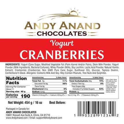 Andy Anand Belgian White Chocolate Coated Cranberries – 1 lb, Chocolicious Joy & Chocolate Bliss, 60% Cocoa Butter, Perfect Gift for Chocolate Lovers