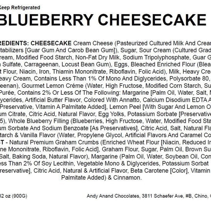 Andy Anand Blueberry Cheesecake 9" - Made in Traditional Way - Masterfully Crafted Bakeries with Cheesecake Delivery (2.6 lb)