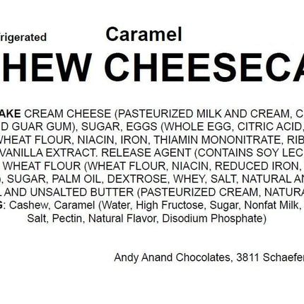 Andy Anand Caramel Cashew Cheesecake 9" - No Bake Required - Indulge in Delicious Cheesecakes - Order Now! (2.6 lbs)