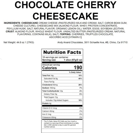 Andy Anand Chocolate Cherry Cheesecake 9" with Real Chocolate Truffles: Classic Cheese Cake Delivery with Real Home Made Taste (2.8 lbs)