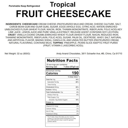 Andy Anand Freshly Baked Tropical Fruit Cheesecake, Glazed with Pineapple, Pears & Peach, The Perfect Cheesecake Near Me - Order Now and Taste the Difference (2 lbs)