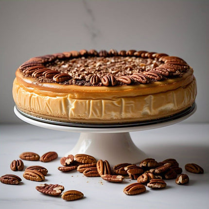 Andy Anand Caramel Pecan Cheesecake 9" | Freshly Baked, All-Natural Homemade Style Cheesecake Near Me Bakery (2.8 lbs)