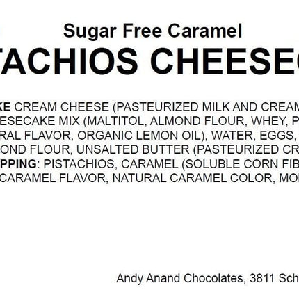 Andy Anand Sugar Free Gluten Free Caramel Pistachios Cheesecake 9" - No Chemicals Preservatives, Delightful Creamy Nutty Taste, Best Diabetic Friendly Cheesecake Near Me For Celebrations & Dessert Lovers (2.6 lbs)