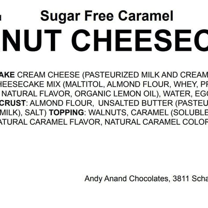 Andy Anand Sugar Free Gluten Free Caramel Walnut Cheesecake 9" - Vegetarian, Natural Ingredients, Fresh Delicious Best Cheese Cake Near Me For Celebrations & Healthy Diabetic Dessert Lovers (2.6 lbs)