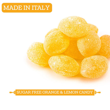 Andy Anand Chocolatier Sugar Free Orange & Lemon Hard Candy - Tangy Orange & Lemon Mixed Flavor - Made in Italy Individually Wrapped Gluten Free Enhanced with Vitamin C, Lemon Hard Candy Keto Stevia Sweetened Candy (7 Oz)