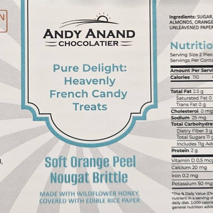 Andy Anand Deliciously Divine Orange Peel Soft Turron Nougats with Wildflower Honey - Turron Nougat Candy - A Traditional Spanish Treat - Indulgence in Every Bite 7 Oz