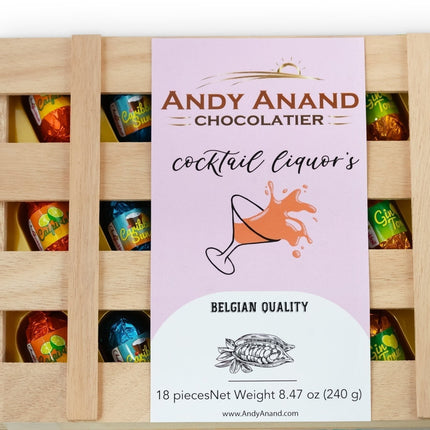 Andy Anand European Cocktail Flavored Chocolate – 18 Pc Vegan Dark Chocolate Bottles with Premium Assorted Flavors (Mojito, Caribbean Sunset, Limoncello, Gin Tonic, Vodka Redbull) – 60% Cocoa Butter, 11.5 Oz