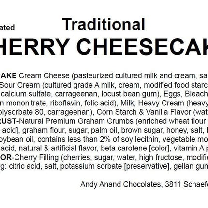 Andy Anand Freshly Baked Traditional Cherry Cheesecake 9" - Masterfully Crafted, Indulge in Delicious Classic Cheesecake - Creamy Delight! (3.4 lbs)