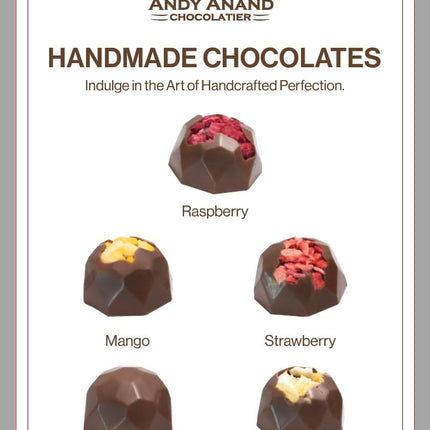 Andy Anand Belgian Chocolate Truffles – 25 Pcs Gift Box with Mango, Pistachio, Pineapple, Raspberry & Strawberry, Made with 60% Rich Belgian Chocolate – Decadent Gourmet Treats (8 Oz)