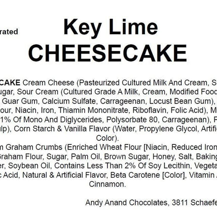 Andy Anand Key Lime Cheesecake 9" Freshly Baked Homemade Cheesecake Near Me Bakery, Made with Fresh Ingredients! (2 Lbs)