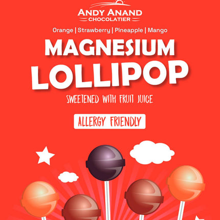 Andy Anand Magnesium Low Calorie Lollipops & Calming Magnesium Sweet & Calm Combo in fruit flavors Kids Magnesium Pops, 8.8 oz - Kids Love Them! Sweetened with real fruit Juice
