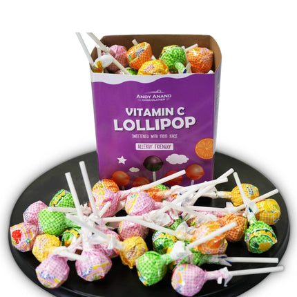 Andy Anand Vitamin C Low Calorie Lollipops,Fruit Flavors, 8.8 oz - Kids Vitamin C Pops, Kids Love Them! Sweetened with real fruit Juice