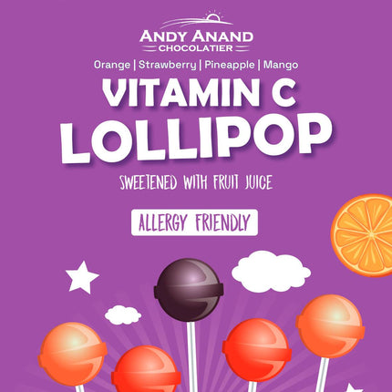 Andy Anand Vitamin C Low Calorie Lollipops,Fruit Flavors, 8.8 oz - Kids Vitamin C Pops, Kids Love Them! Sweetened with real fruit Juice