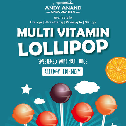Andy Anand Low Calorie Lollipops with Multi Vitamins fruit flavored, Kids Love Them! 8.8 oz, Kids Multivitamin Pops, Sweetened with real fruit Juice