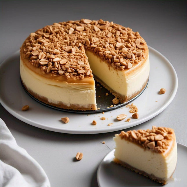 Andy Anand Peanut Cheesecake with Crunchy Bits of Peanuts, 9" - Freshly Baked Quality Cheesecake Near Me - Order Online Now! (2 lbs)