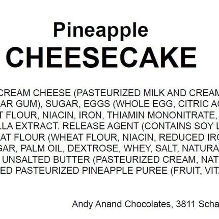 Andy Anand Pineapple Cheesecake 9" Fresh Made in Traditional Way, Amazing Bakeries with Cheesecake Delivery (2 lbs)