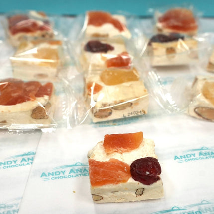 Andy Anand Roasted Almond Fruit Nougat - Soft Exotic Fruit Nougat Brittle, 22 bite-sized, Traditional European Turron - A Delicious and Traditional Treat – 7 Oz