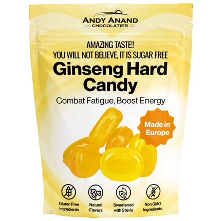 Andy Anand Sugar Free Ginseng Candy | Unique Blend of Energy & Focus Boosting Ginseng | Stevia Sweetened Candy - A Delicious and Healthy Treat 7 Oz