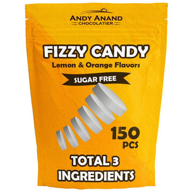 Andy Anand Sugar Free Fizzy candy Lemon & Orange Flavors: 300 Pcs, Italian candy, Effervescent, Delicious & Refreshing, Ideal for Keto, Vegan, Imported Candy 7 Oz