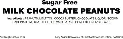 Andy Anand Sugar-Free Milk Chocolate Peanut – 1 lb, Decadent & Delicious, 60% Cocoa Butter, Healthy Treat
