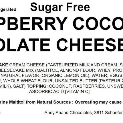 Andy Anand Sugar Free Raspberry Coconut Chocolate Cheesecake 9" with Real Chocolate Truffles: Homemade Taste Without Sugar, Perfect Diabetic Friendly Cheese Cake For Celebrations & Dessert Lovers - 2.8 lbs